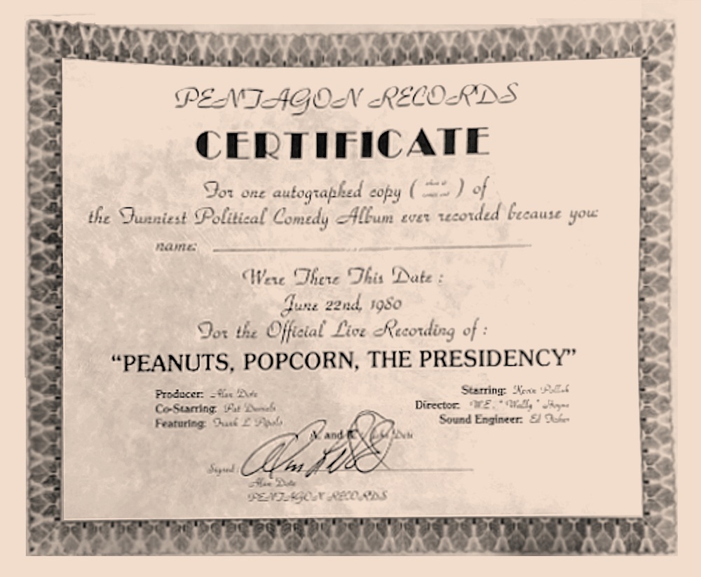 Certificate for Peanuts, Popcorn and the Presidency